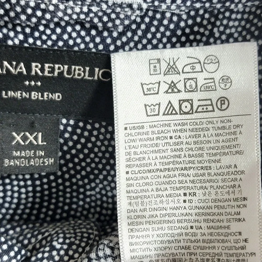 Banana Republic Shirt Mens XXL Blue Polka Dot Camo Print Linen Blend Long Sleeve